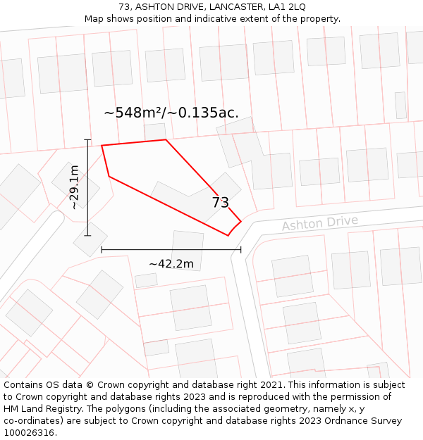 73, ASHTON DRIVE, LANCASTER, LA1 2LQ: Plot and title map