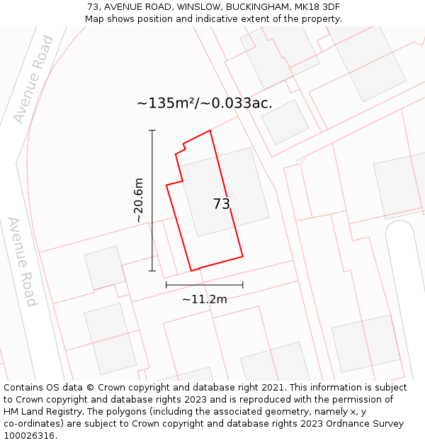 73, AVENUE ROAD, WINSLOW, BUCKINGHAM, MK18 3DF: Plot and title map