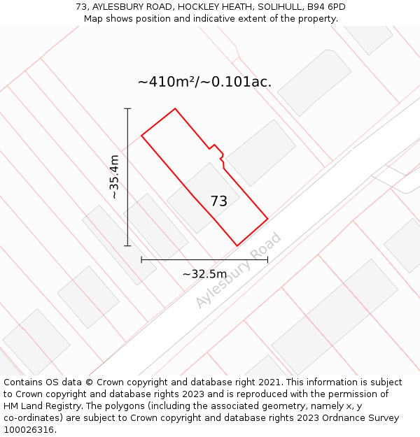 73, AYLESBURY ROAD, HOCKLEY HEATH, SOLIHULL, B94 6PD: Plot and title map