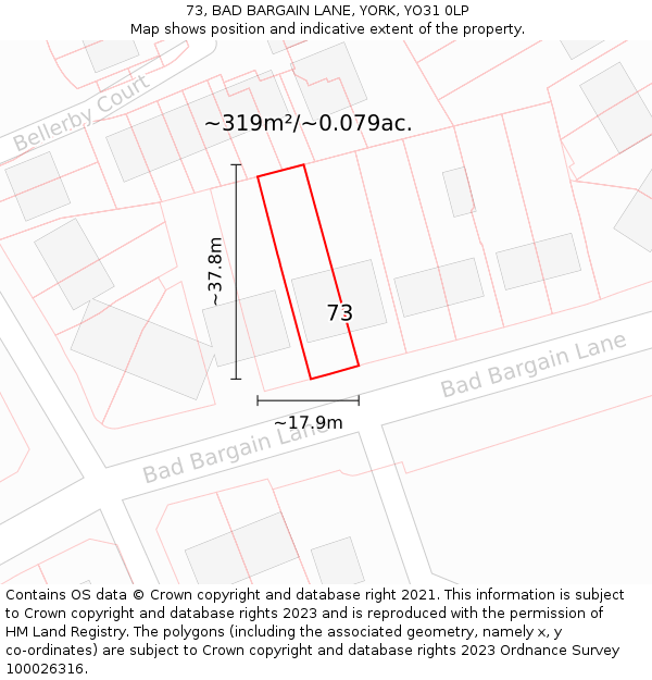 73, BAD BARGAIN LANE, YORK, YO31 0LP: Plot and title map