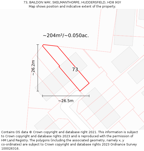 73, BAILDON WAY, SKELMANTHORPE, HUDDERSFIELD, HD8 9GY: Plot and title map