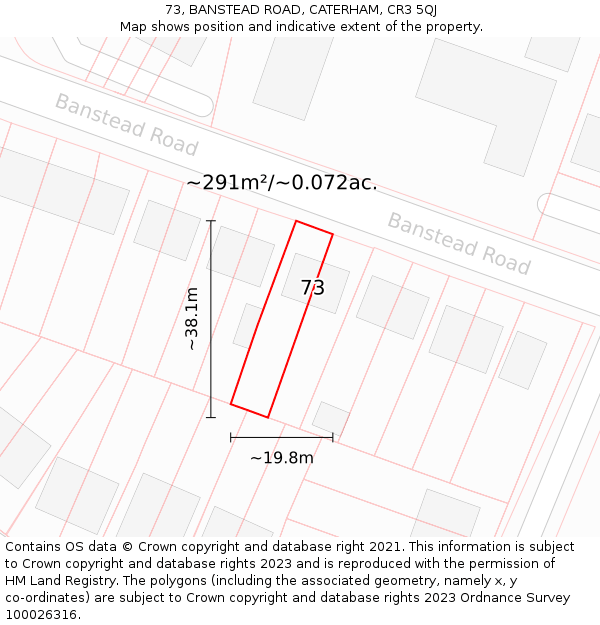 73, BANSTEAD ROAD, CATERHAM, CR3 5QJ: Plot and title map