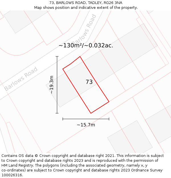 73, BARLOWS ROAD, TADLEY, RG26 3NA: Plot and title map