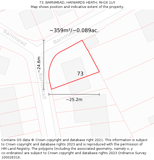 73, BARNMEAD, HAYWARDS HEATH, RH16 1UY: Plot and title map