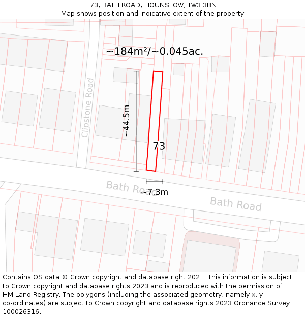 73, BATH ROAD, HOUNSLOW, TW3 3BN: Plot and title map