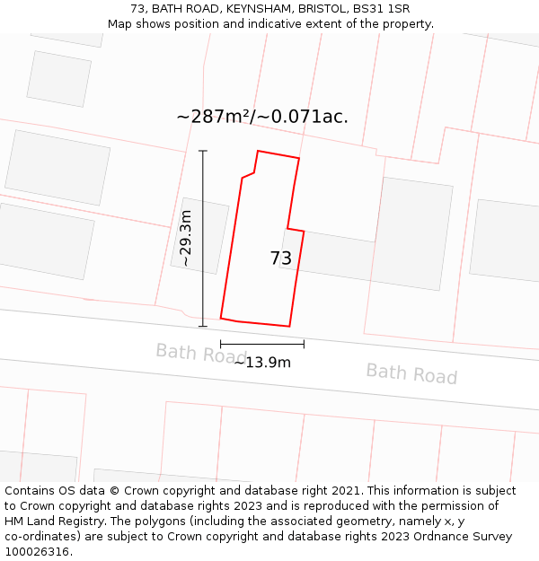 73, BATH ROAD, KEYNSHAM, BRISTOL, BS31 1SR: Plot and title map