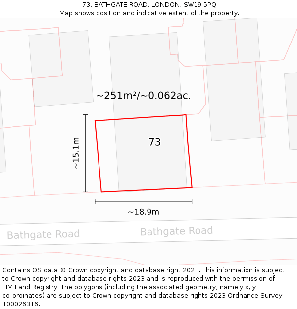 73, BATHGATE ROAD, LONDON, SW19 5PQ: Plot and title map