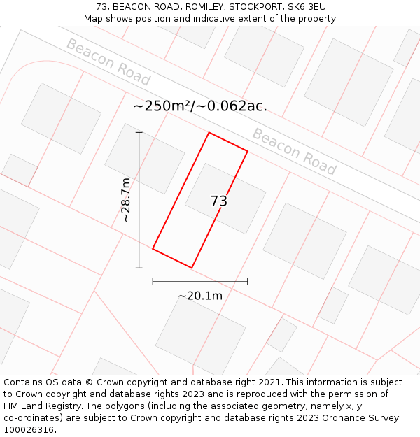 73, BEACON ROAD, ROMILEY, STOCKPORT, SK6 3EU: Plot and title map