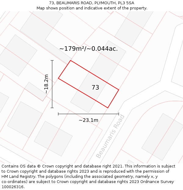 73, BEAUMARIS ROAD, PLYMOUTH, PL3 5SA: Plot and title map