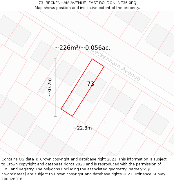 73, BECKENHAM AVENUE, EAST BOLDON, NE36 0EQ: Plot and title map