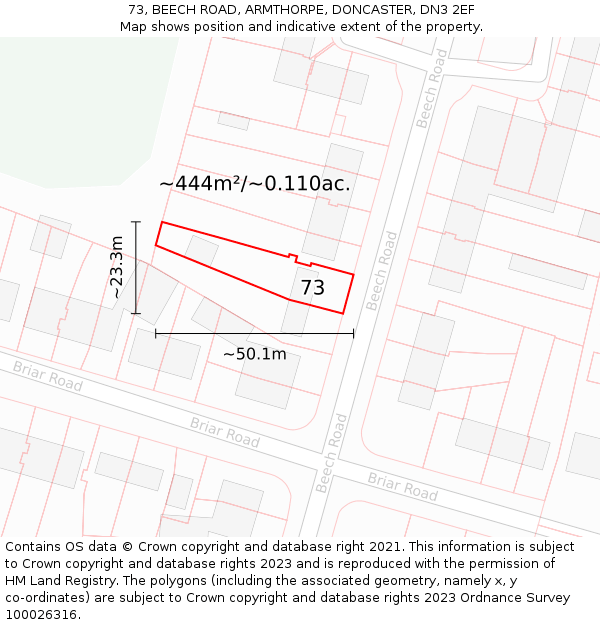 73, BEECH ROAD, ARMTHORPE, DONCASTER, DN3 2EF: Plot and title map