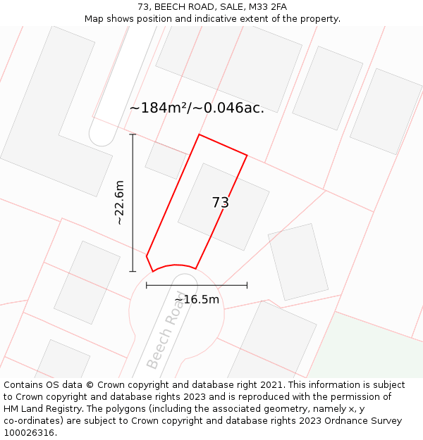 73, BEECH ROAD, SALE, M33 2FA: Plot and title map