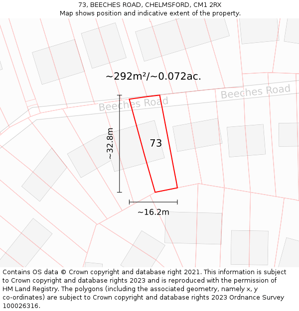 73, BEECHES ROAD, CHELMSFORD, CM1 2RX: Plot and title map