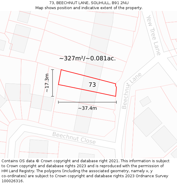 73, BEECHNUT LANE, SOLIHULL, B91 2NU: Plot and title map