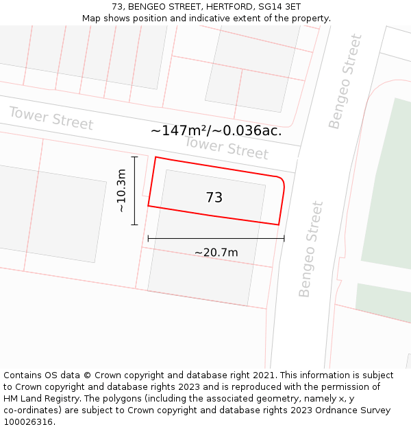 73, BENGEO STREET, HERTFORD, SG14 3ET: Plot and title map