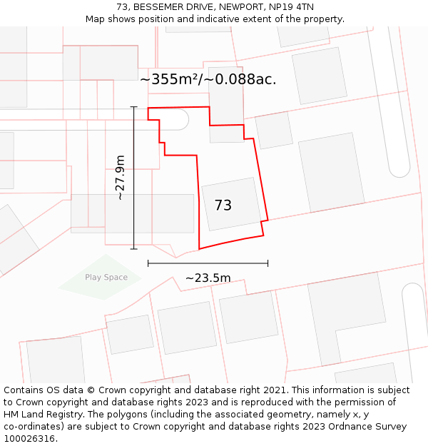 73, BESSEMER DRIVE, NEWPORT, NP19 4TN: Plot and title map