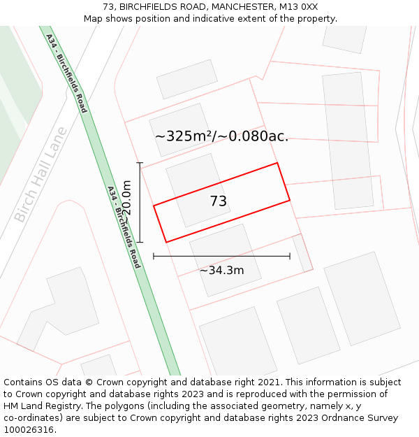 73, BIRCHFIELDS ROAD, MANCHESTER, M13 0XX: Plot and title map