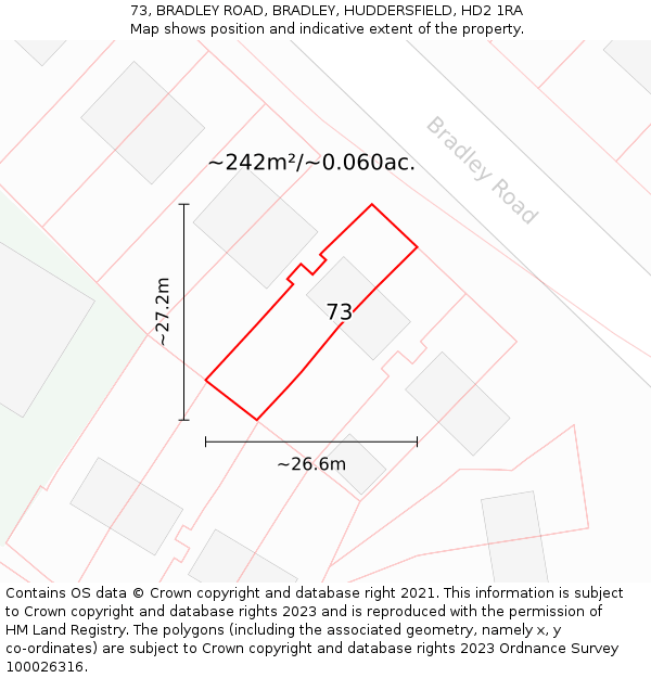 73, BRADLEY ROAD, BRADLEY, HUDDERSFIELD, HD2 1RA: Plot and title map