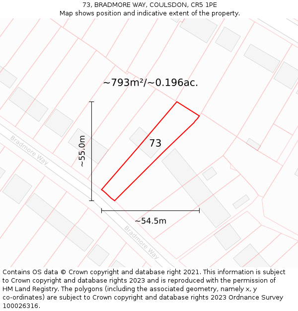 73, BRADMORE WAY, COULSDON, CR5 1PE: Plot and title map