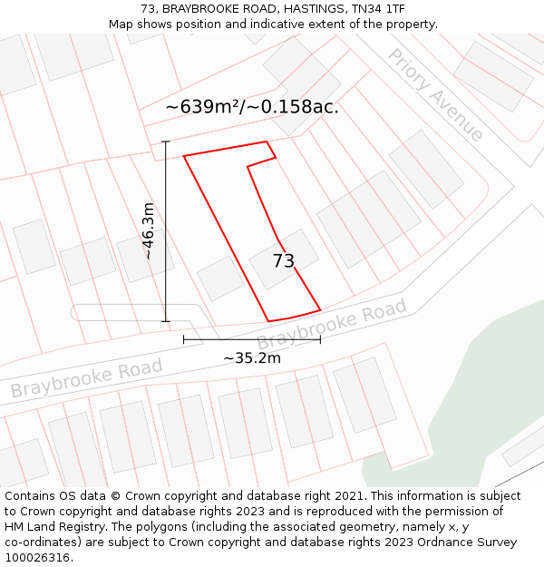 73, BRAYBROOKE ROAD, HASTINGS, TN34 1TF: Plot and title map