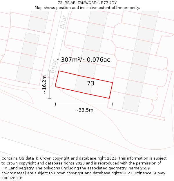 73, BRIAR, TAMWORTH, B77 4DY: Plot and title map