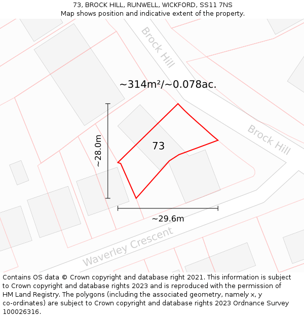 73, BROCK HILL, RUNWELL, WICKFORD, SS11 7NS: Plot and title map