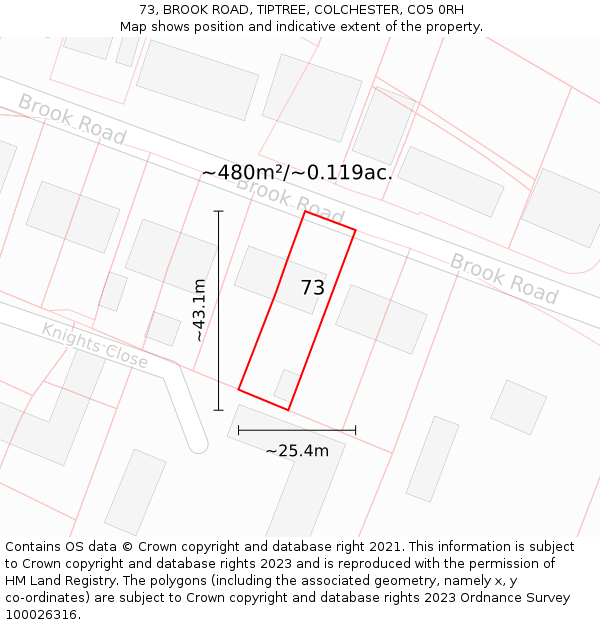 73, BROOK ROAD, TIPTREE, COLCHESTER, CO5 0RH: Plot and title map