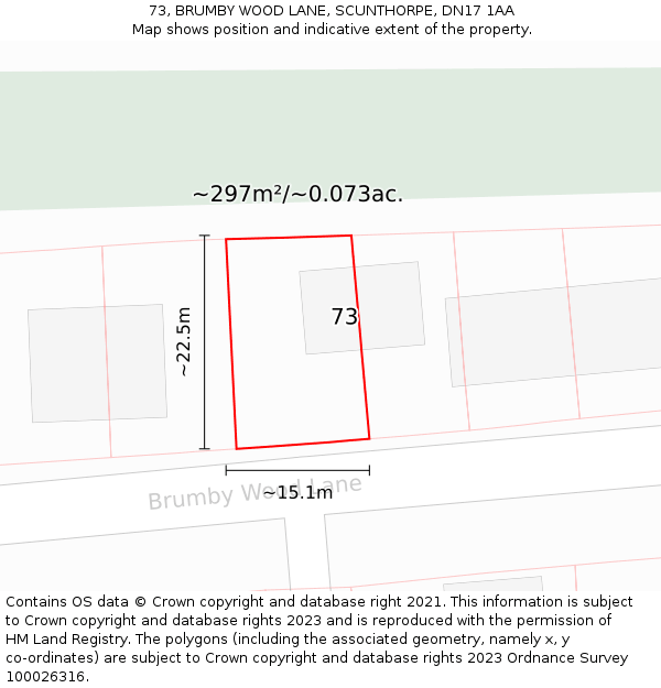 73, BRUMBY WOOD LANE, SCUNTHORPE, DN17 1AA: Plot and title map