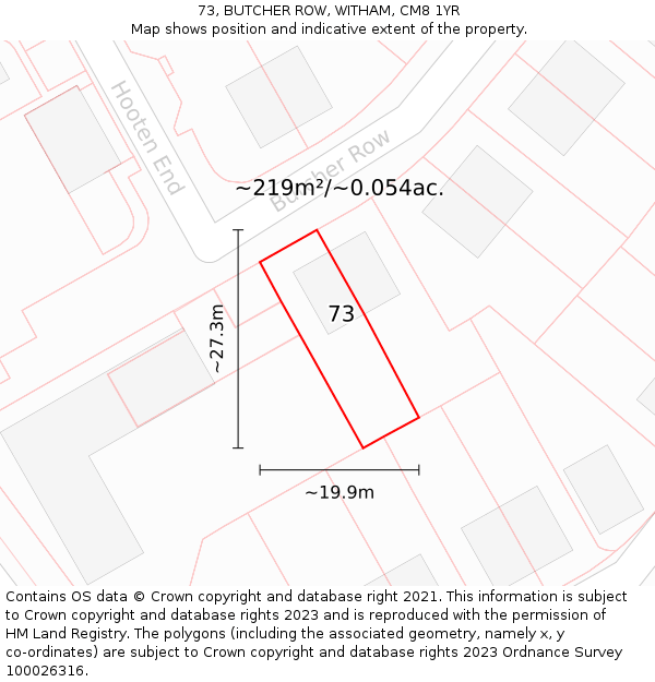 73, BUTCHER ROW, WITHAM, CM8 1YR: Plot and title map