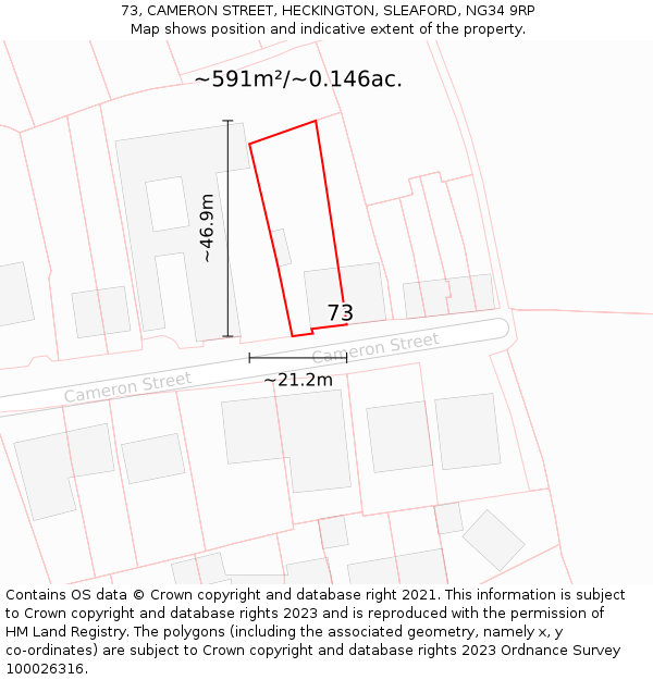 73, CAMERON STREET, HECKINGTON, SLEAFORD, NG34 9RP: Plot and title map