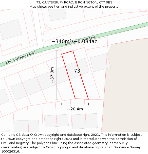 73, CANTERBURY ROAD, BIRCHINGTON, CT7 9BS: Plot and title map