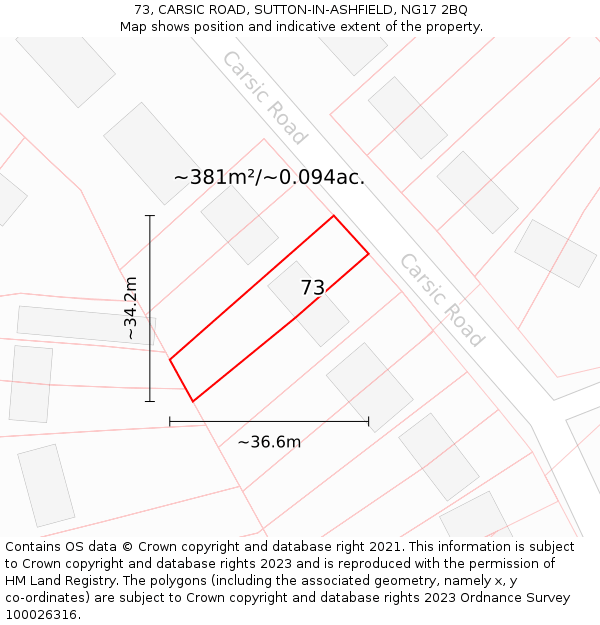 73, CARSIC ROAD, SUTTON-IN-ASHFIELD, NG17 2BQ: Plot and title map