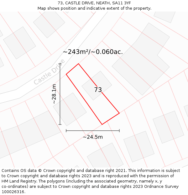 73, CASTLE DRIVE, NEATH, SA11 3YF: Plot and title map