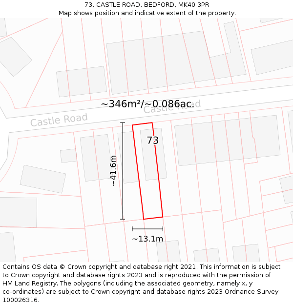 73, CASTLE ROAD, BEDFORD, MK40 3PR: Plot and title map