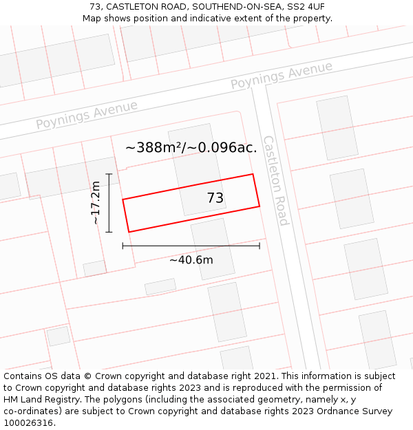 73, CASTLETON ROAD, SOUTHEND-ON-SEA, SS2 4UF: Plot and title map