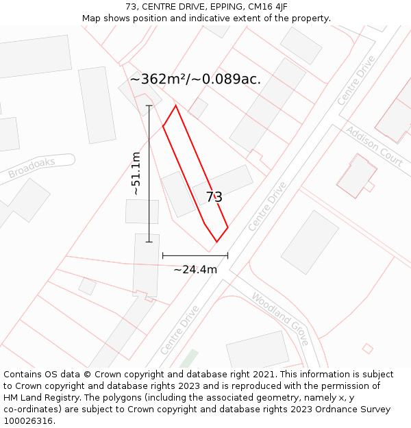 73, CENTRE DRIVE, EPPING, CM16 4JF: Plot and title map