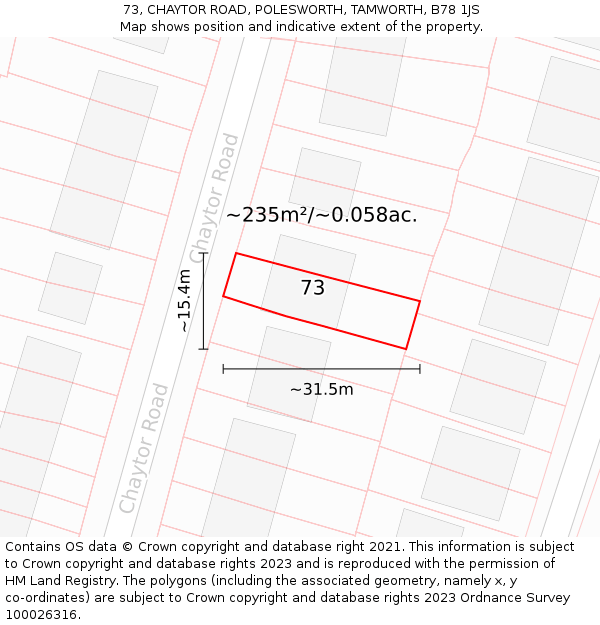 73, CHAYTOR ROAD, POLESWORTH, TAMWORTH, B78 1JS: Plot and title map