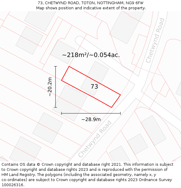 73, CHETWYND ROAD, TOTON, NOTTINGHAM, NG9 6FW: Plot and title map