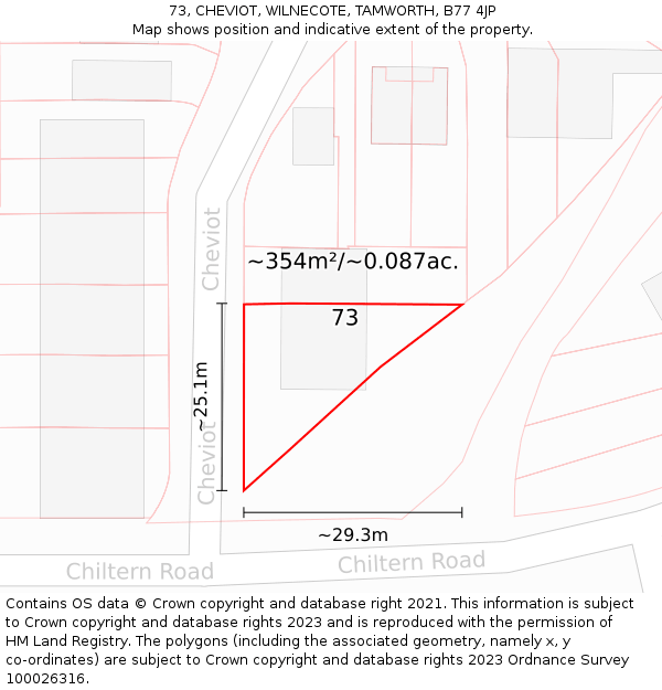 73, CHEVIOT, WILNECOTE, TAMWORTH, B77 4JP: Plot and title map