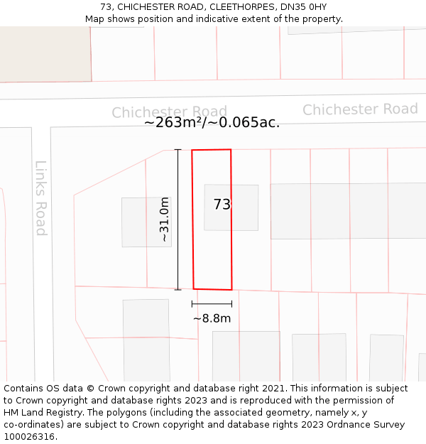 73, CHICHESTER ROAD, CLEETHORPES, DN35 0HY: Plot and title map