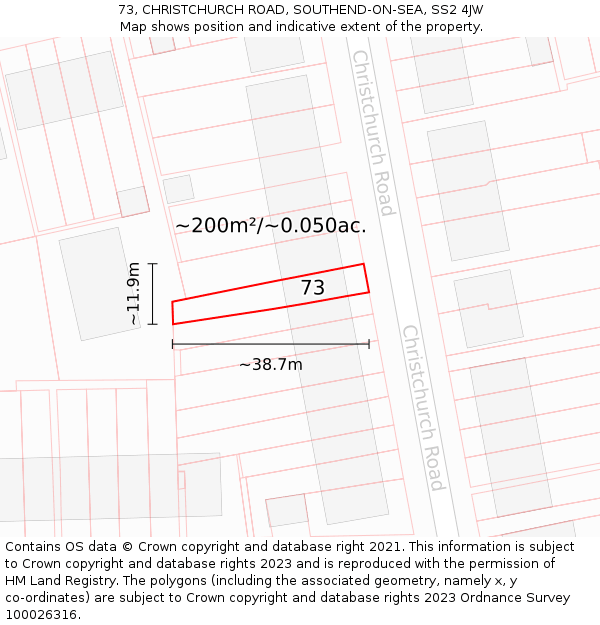 73, CHRISTCHURCH ROAD, SOUTHEND-ON-SEA, SS2 4JW: Plot and title map