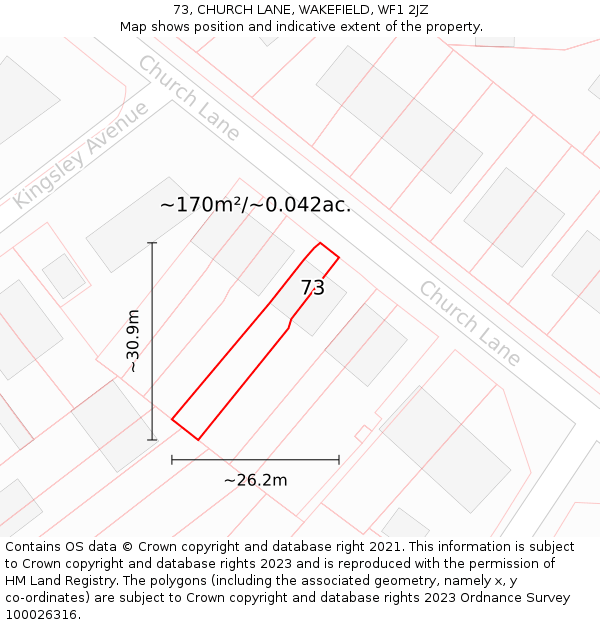 73, CHURCH LANE, WAKEFIELD, WF1 2JZ: Plot and title map