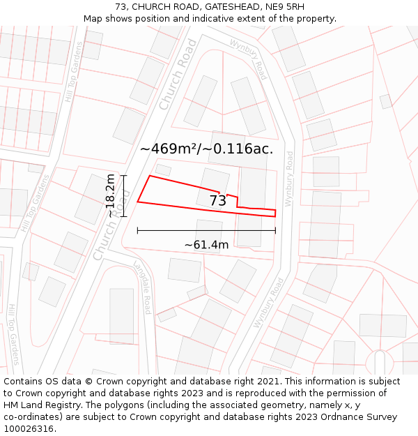 73, CHURCH ROAD, GATESHEAD, NE9 5RH: Plot and title map