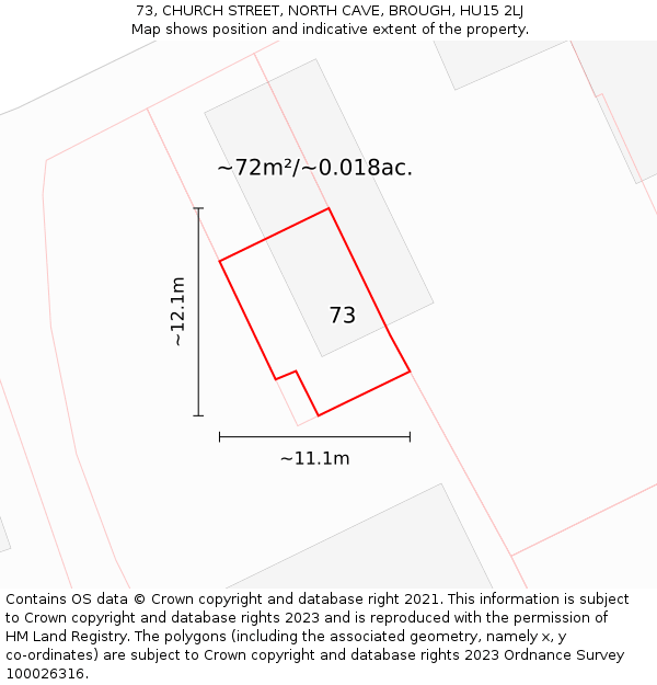 73, CHURCH STREET, NORTH CAVE, BROUGH, HU15 2LJ: Plot and title map