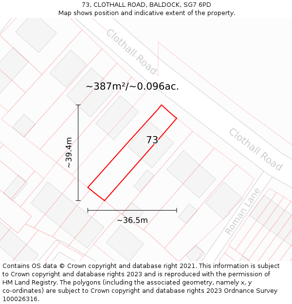 73, CLOTHALL ROAD, BALDOCK, SG7 6PD: Plot and title map