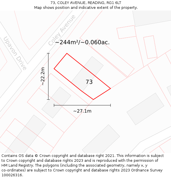 73, COLEY AVENUE, READING, RG1 6LT: Plot and title map