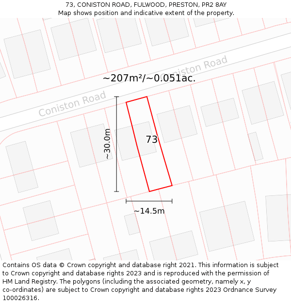 73, CONISTON ROAD, FULWOOD, PRESTON, PR2 8AY: Plot and title map