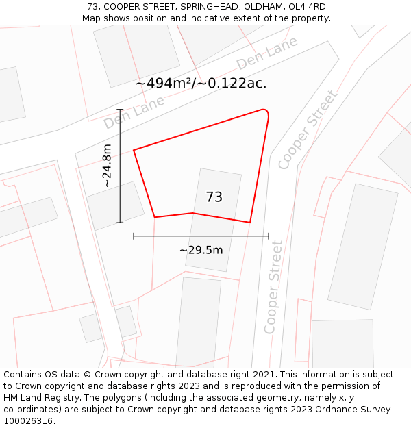 73, COOPER STREET, SPRINGHEAD, OLDHAM, OL4 4RD: Plot and title map