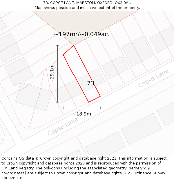 73, COPSE LANE, MARSTON, OXFORD, OX3 0AU: Plot and title map