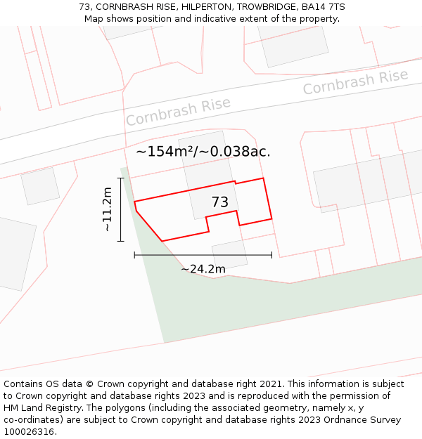 73, CORNBRASH RISE, HILPERTON, TROWBRIDGE, BA14 7TS: Plot and title map